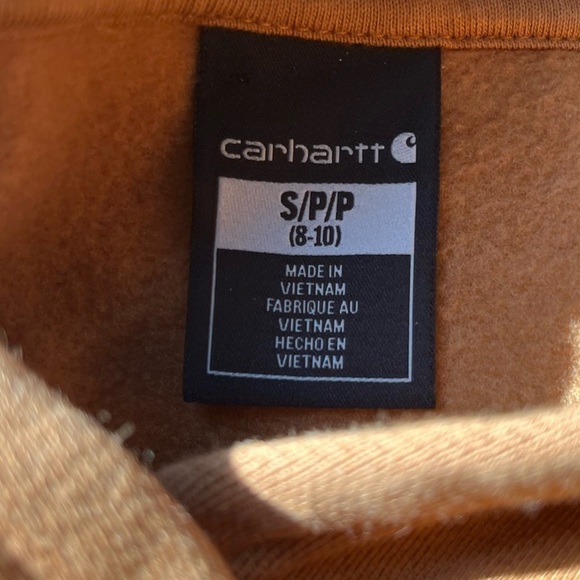 Carhartt boys tan hooded sweatshirt big logo size small 8/10 - Picture 4 of 6